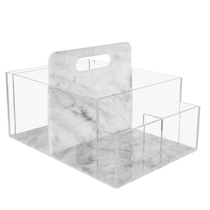 Marble & Clear Lux Lucite Diaper Caddy with 2 Large pockets, 2 small & carry handle
