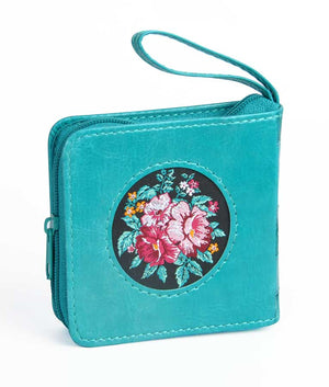 Mini Zipper Siddur with Embroidery sfard  turquoise